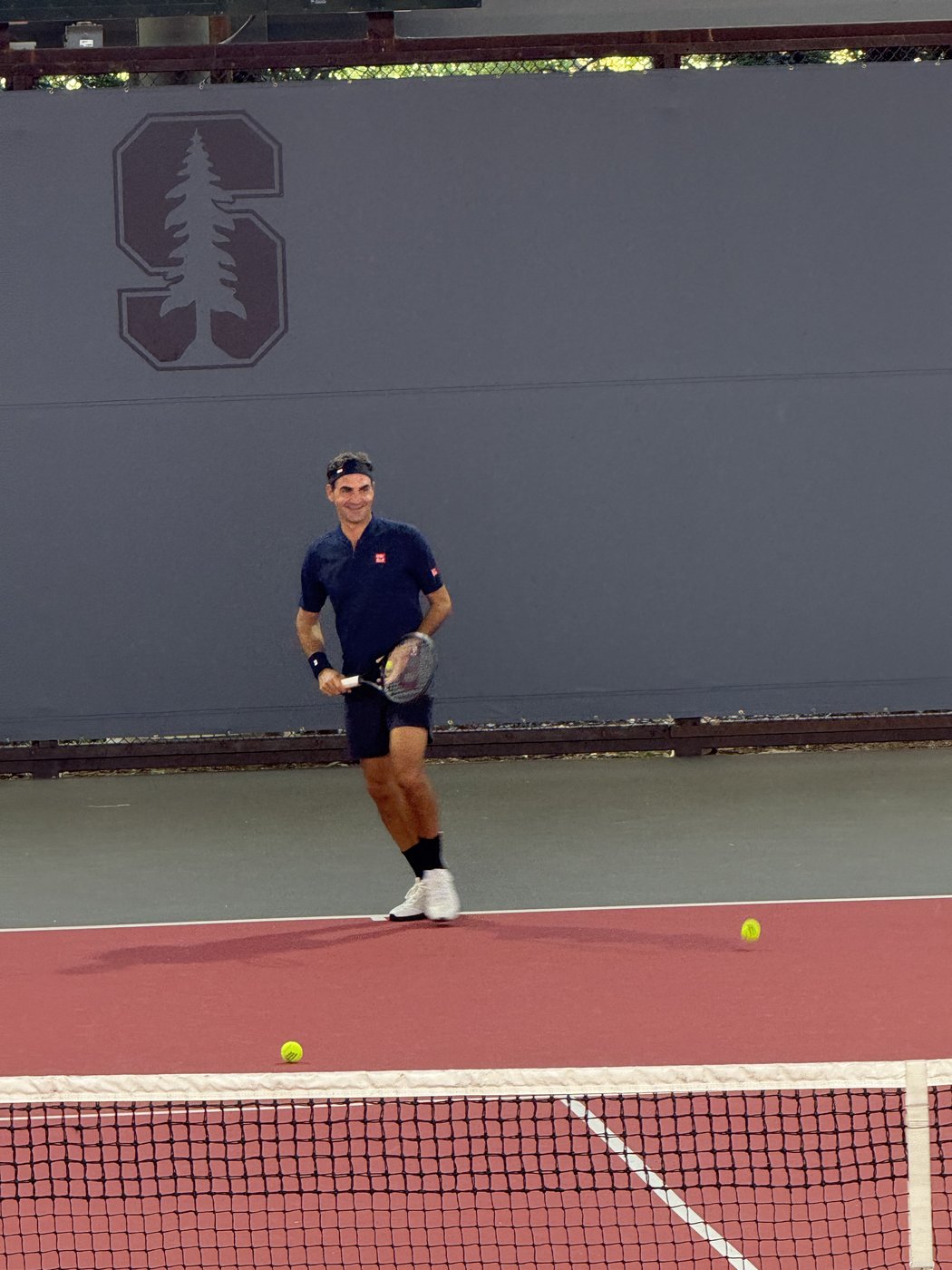 Roger Federer practicing at Stanford